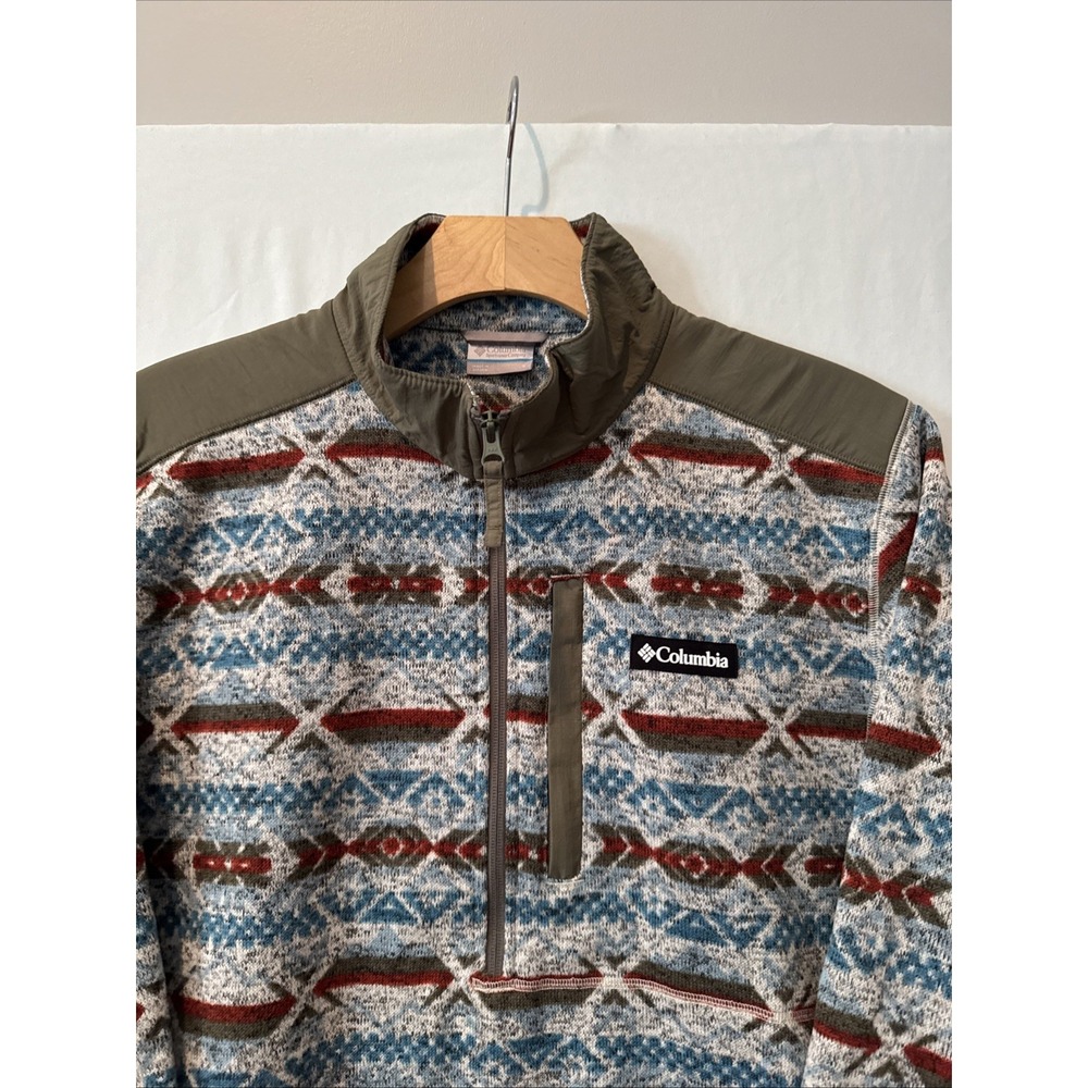 Columbia Men Sweater Weather Printed Half Zip II Pullover LG Blue Aztec NWOT